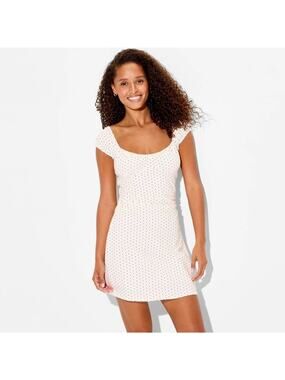 Wild Fable Women's Cap Sleeve Fit & Flare Mini Dress Cream Polka Dots XS